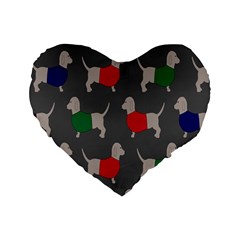 Cute Dachshund Dogs Wearing Jumpers Wallpaper Pattern Background Standard 16  Premium Flano Heart Shape Cushions by Amaryn4rt