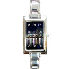 Cleveland Building City By Night Rectangle Italian Charm Watch by Amaryn4rt