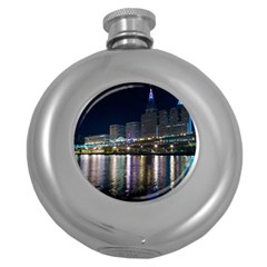 Cleveland Building City By Night Round Hip Flask (5 Oz) by Amaryn4rt