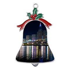 Cleveland Building City By Night Metal Holly Leaf Bell Ornament