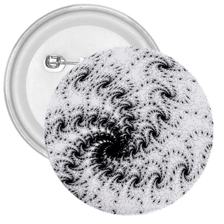 Fractal Black Spiral On White 3  Buttons