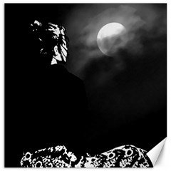 Moonlit Meditation: Black And White Illustration Canvas 16  X 16  by dflcprintsclothing