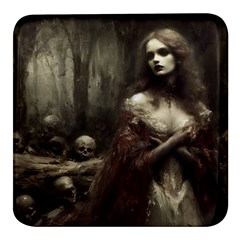 Spooky Woman With Skulls Square Glass Fridge Magnet (4 Pack) by Malvagia