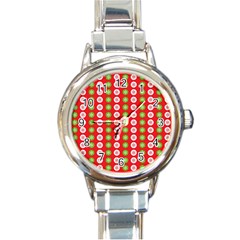 Festive Pattern Christmas Holiday Round Italian Charm Watch by Amaryn4rt