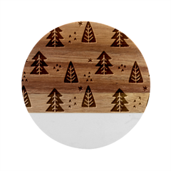 Christmas Christmas Tree Pattern Marble Wood Coaster (Round)