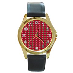 Snowflake Christmas Tree Pattern Round Gold Metal Watch by Amaryn4rt