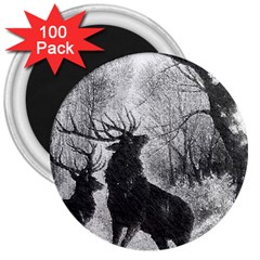 Stag-deer-forest-winter-christmas 3  Magnets (100 Pack) by Amaryn4rt