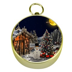 Christmas-landscape Gold Compasses by Amaryn4rt