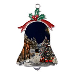 Christmas-landscape Metal Holly Leaf Bell Ornament