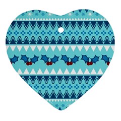 Blue Christmas Vintage Ethnic Seamless Pattern Heart Ornament (two Sides) by Amaryn4rt