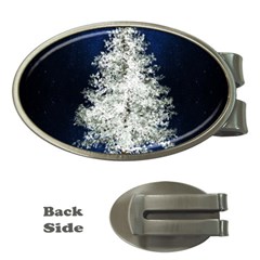 Tree Pine White Starlight Night Winter Christmas Money Clips (Oval) 