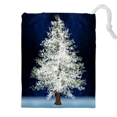 Tree Pine White Starlight Night Winter Christmas Drawstring Pouch (4xl) by Amaryn4rt