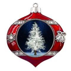 Tree Pine White Starlight Night Winter Christmas Metal Snowflake And Bell Red Ornament
