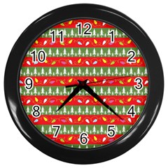 Christmas-papers-red-and-green Wall Clock (black) by Amaryn4rt