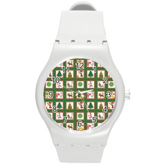 Christmas-paper-christmas-pattern Round Plastic Sport Watch (M)