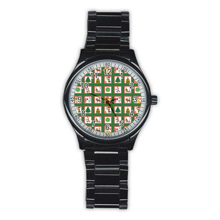 Christmas-paper-christmas-pattern Stainless Steel Round Watch