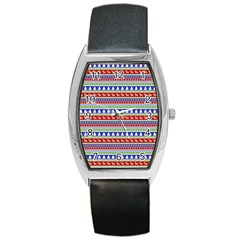 Christmas-color-stripes Pattern Barrel Style Metal Watch by Amaryn4rt