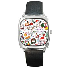 Christmas Theme Decor Illustration Pattern Square Metal Watch by Amaryn4rt