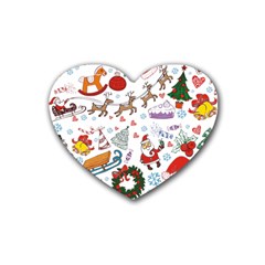 Christmas Theme Decor Illustration Pattern Rubber Heart Coaster (4 pack)