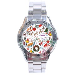 Christmas Theme Decor Illustration Pattern Stainless Steel Analogue Watch by Amaryn4rt