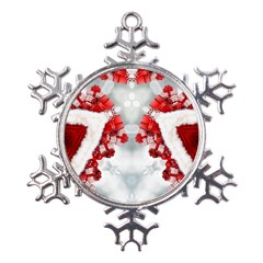 Christmas-background-tile-gifts Metal Large Snowflake Ornament by Amaryn4rt