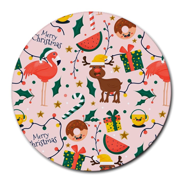 Colorful-funny-christmas-pattern Merry Xmas Round Mousepad