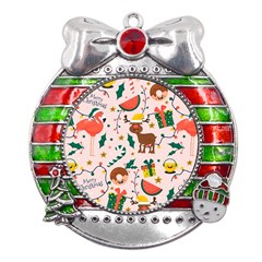 Colorful-funny-christmas-pattern Merry Xmas Metal X mas Ribbon With Red Crystal Round Ornament