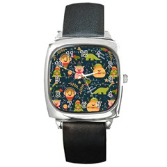 Colorful-funny-christmas-pattern Merry Christmas Xmas Square Metal Watch by Amaryn4rt