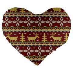 Beautiful-knitted-christmas-pattern Xmas Large 19  Premium Heart Shape Cushions by Amaryn4rt