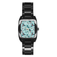 Seamless-pattern-with-berries-leaves Stainless Steel Barrel Watch by Amaryn4rt