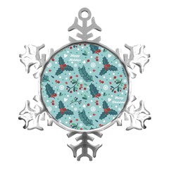 Seamless-pattern-with-berries-leaves Metal Small Snowflake Ornament by Amaryn4rt