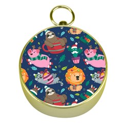 Funny-animal Christmas-pattern Gold Compasses by Amaryn4rt