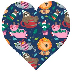 Funny-animal Christmas-pattern Wooden Puzzle Heart by Amaryn4rt