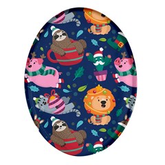 Funny-animal Christmas-pattern Oval Glass Fridge Magnet (4 Pack) by Amaryn4rt