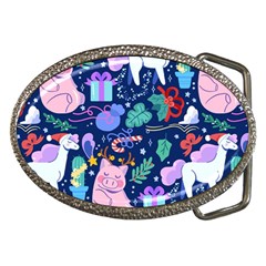 Colorful-funny-christmas-pattern Pig Animal Belt Buckles by Amaryn4rt