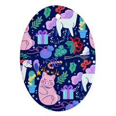 Colorful-funny-christmas-pattern Pig Animal Oval Ornament (two Sides) by Amaryn4rt