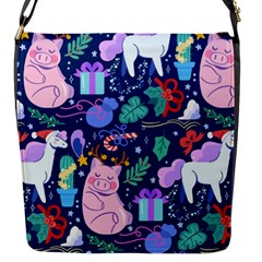 Colorful-funny-christmas-pattern Pig Animal Flap Closure Messenger Bag (s)