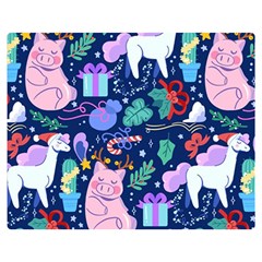 Colorful-funny-christmas-pattern Pig Animal Two Sides Premium Plush Fleece Blanket (medium) by Amaryn4rt
