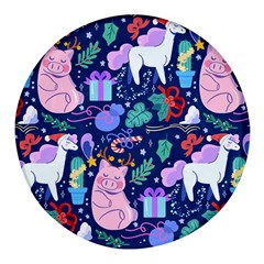 Colorful-funny-christmas-pattern Pig Animal Round Glass Fridge Magnet (4 Pack) by Amaryn4rt