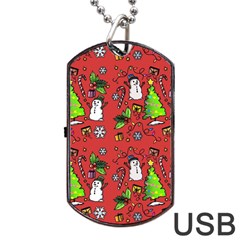 Santa Snowman Gift Holiday Christmas Cartoon Dog Tag Usb Flash (two Sides) by Amaryn4rt