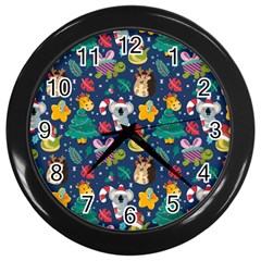 Colorful-funny-christmas-pattern  --- Wall Clock (black) by Amaryn4rt