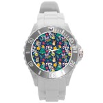 Colorful-funny-christmas-pattern  --- Round Plastic Sport Watch (L) Front