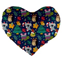 Colorful-funny-christmas-pattern  --- Large 19  Premium Heart Shape Cushions by Amaryn4rt