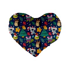 Colorful-funny-christmas-pattern  --- Standard 16  Premium Flano Heart Shape Cushions by Amaryn4rt