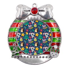 Colorful-funny-christmas-pattern  --- Metal X mas Ribbon With Red Crystal Round Ornament by Amaryn4rt