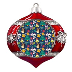 Colorful-funny-christmas-pattern  --- Metal Snowflake And Bell Red Ornament by Amaryn4rt