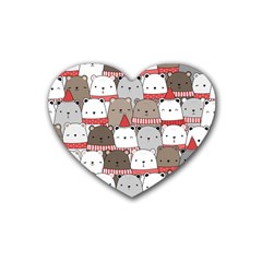 Cute Adorable Bear Merry Christmas Happy New Year Cartoon Doodle Seamless Pattern Rubber Coaster (heart) by Amaryn4rt