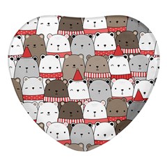 Cute Adorable Bear Merry Christmas Happy New Year Cartoon Doodle Seamless Pattern Heart Glass Fridge Magnet (4 Pack) by Amaryn4rt