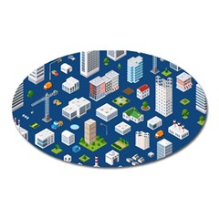 Isometric-seamless-pattern-megapolis Oval Magnet by Amaryn4rt