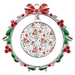 Seamless-vector-pattern-with-watermelons-mint Metal X mas Wreath Ribbon Ornament by Amaryn4rt